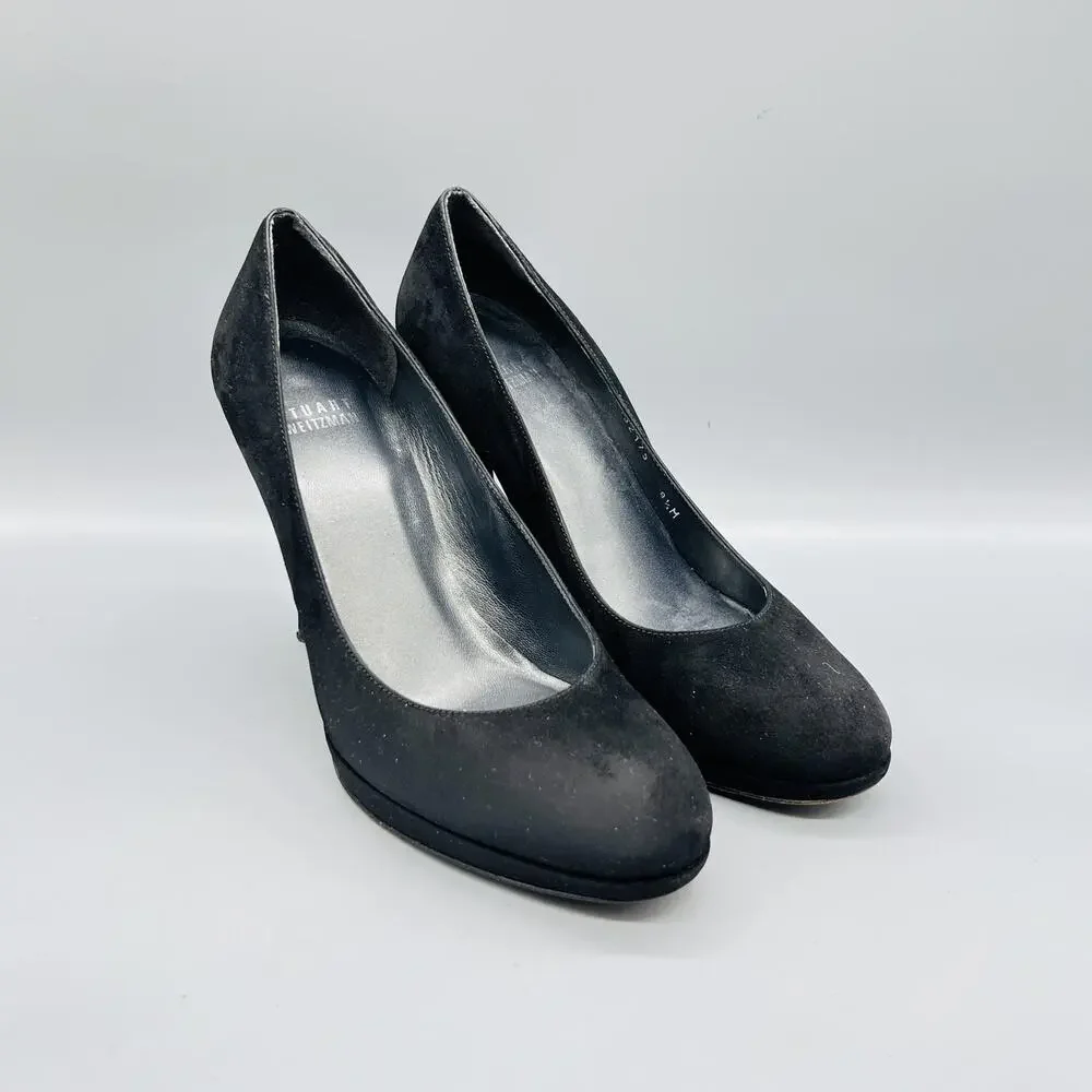 Stuart Weitzman Shoes Womens 8.5 Black Suede Platform Round Toe Stiletto Pumps